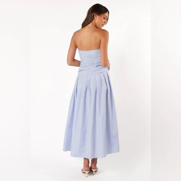 PETAL & PUP AVALEE STRAPLESS MAXI DRESS - BLUE STRIPE XS B371 - Picture 4 of 7
